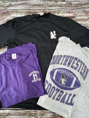 Lot of 3 Northwestern Wildcats Football T-Shirts Men's Size XL Adidas